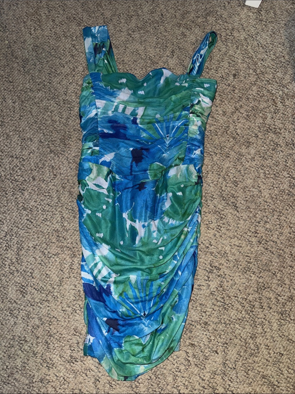 Princess Polly Blue and Green Floral Ruched Midi Dress